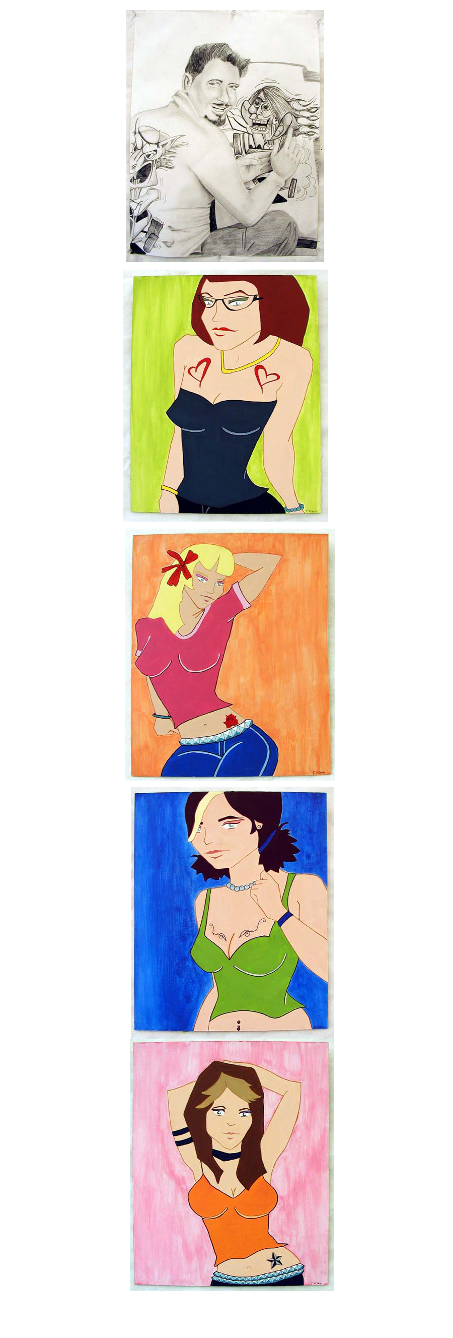 A series of mixed media paintings with graphite and acrylic paint